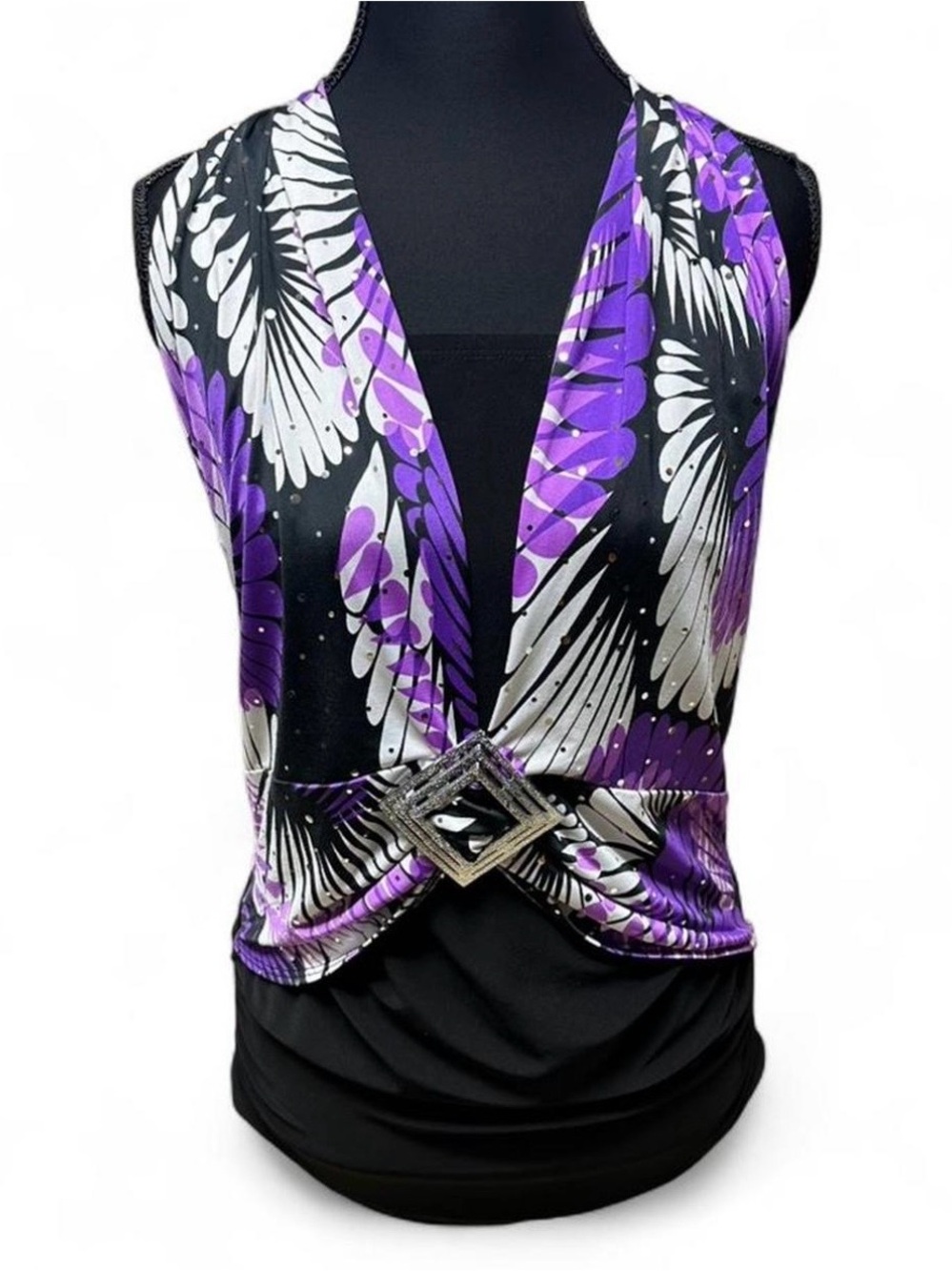 Y2K McBling Purple Rhinestone Buckle Halter Top 2000s Clubwear XL Fairy Grunge